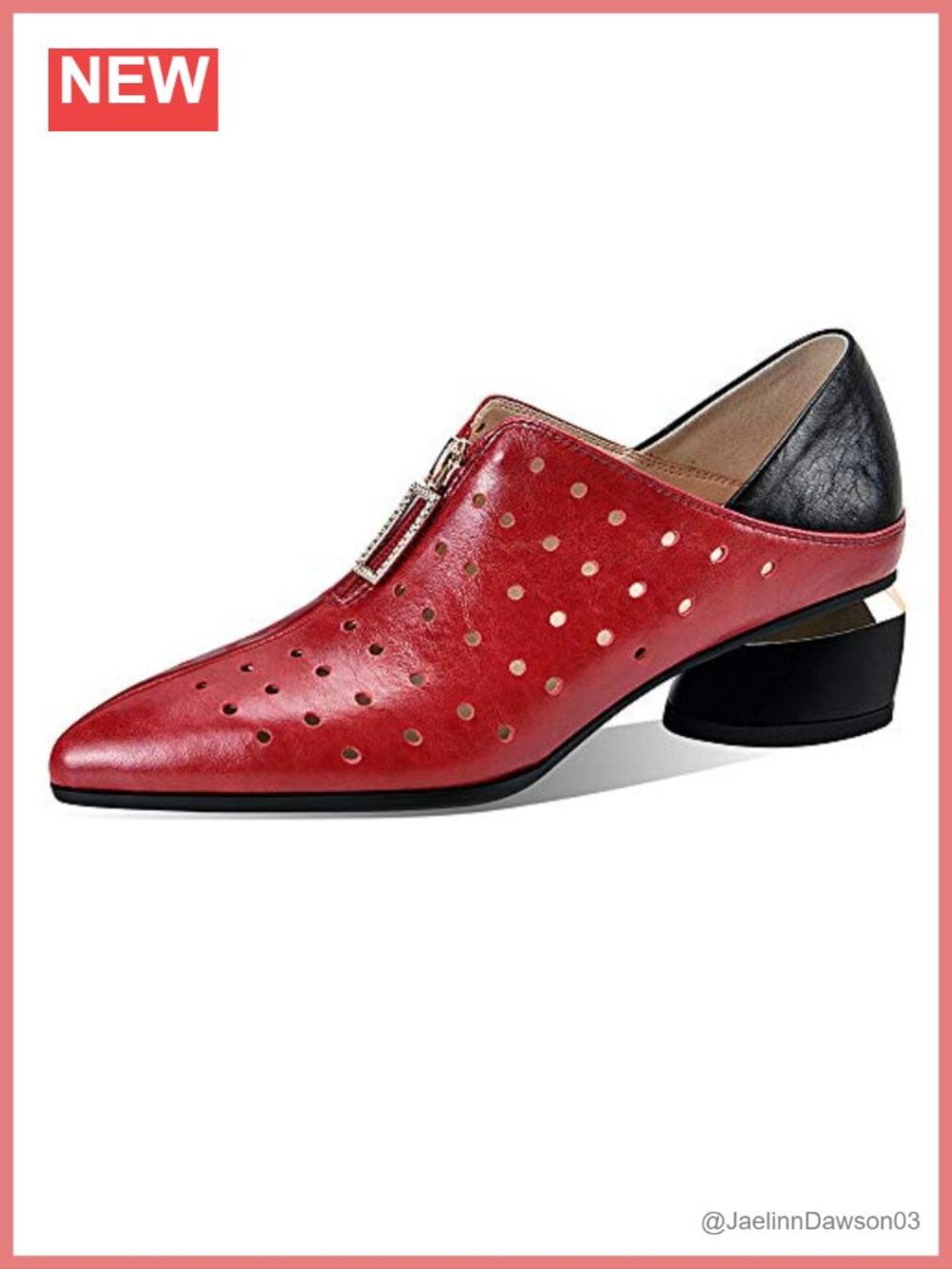 Genuine Leather Women's Pumps Shoes Front Zipper Low Chunky Heel Breathable